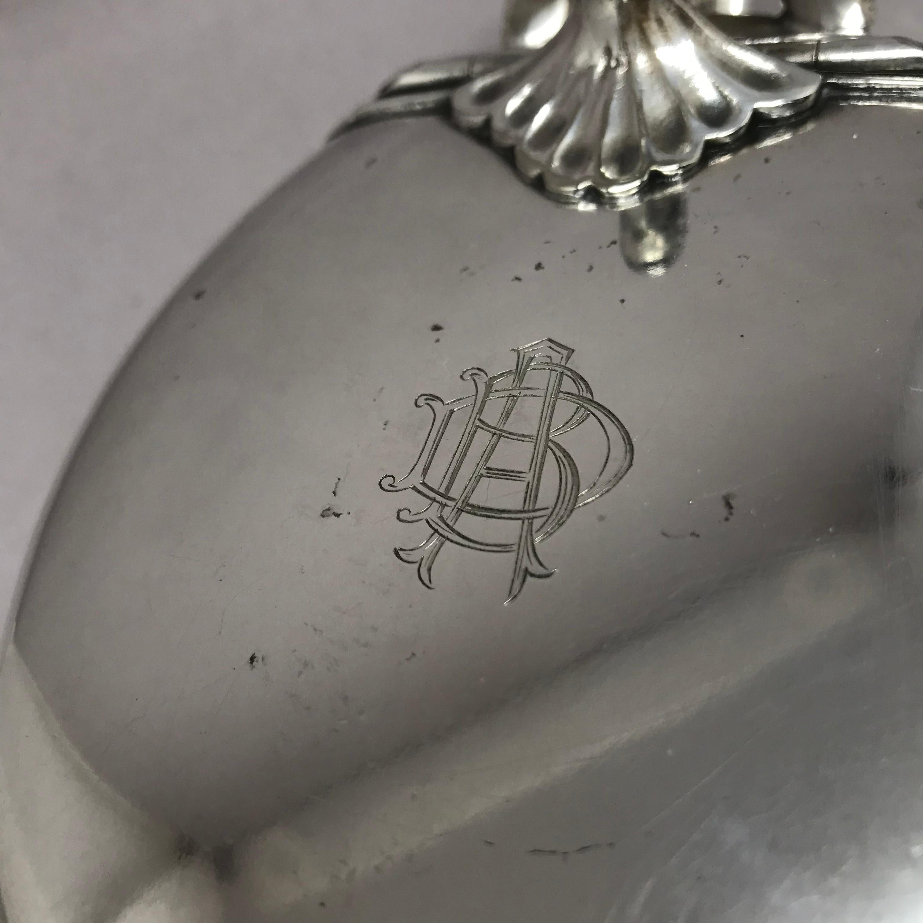 Italian Silver Condiment Dish with Spoon In Good Condition For Sale In New York, NY