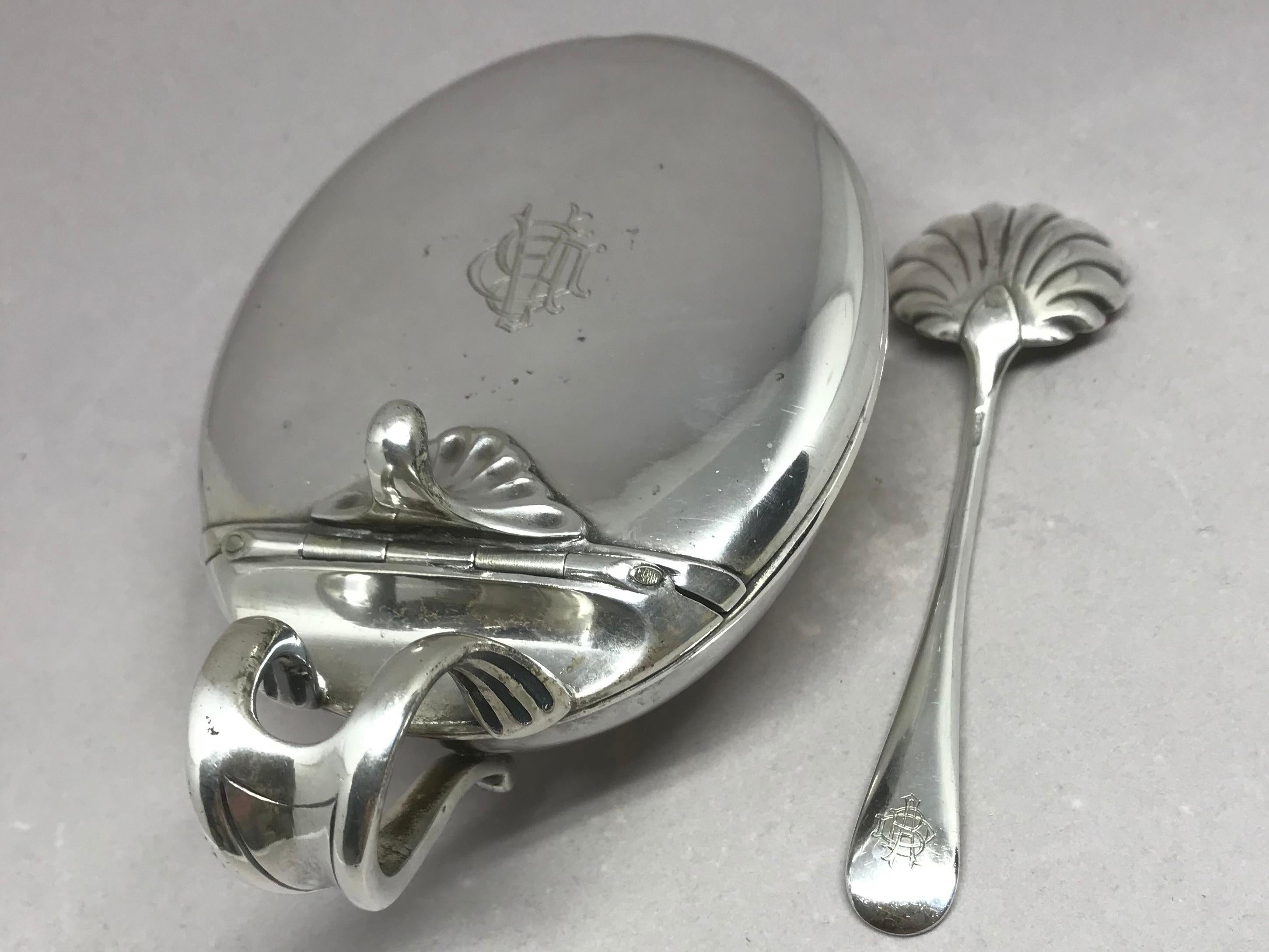 20th Century Italian Silver Condiment Dish with Spoon For Sale