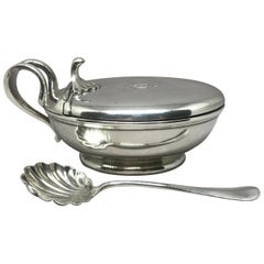 Retro Italian Silver Condiment Dish with Spoon