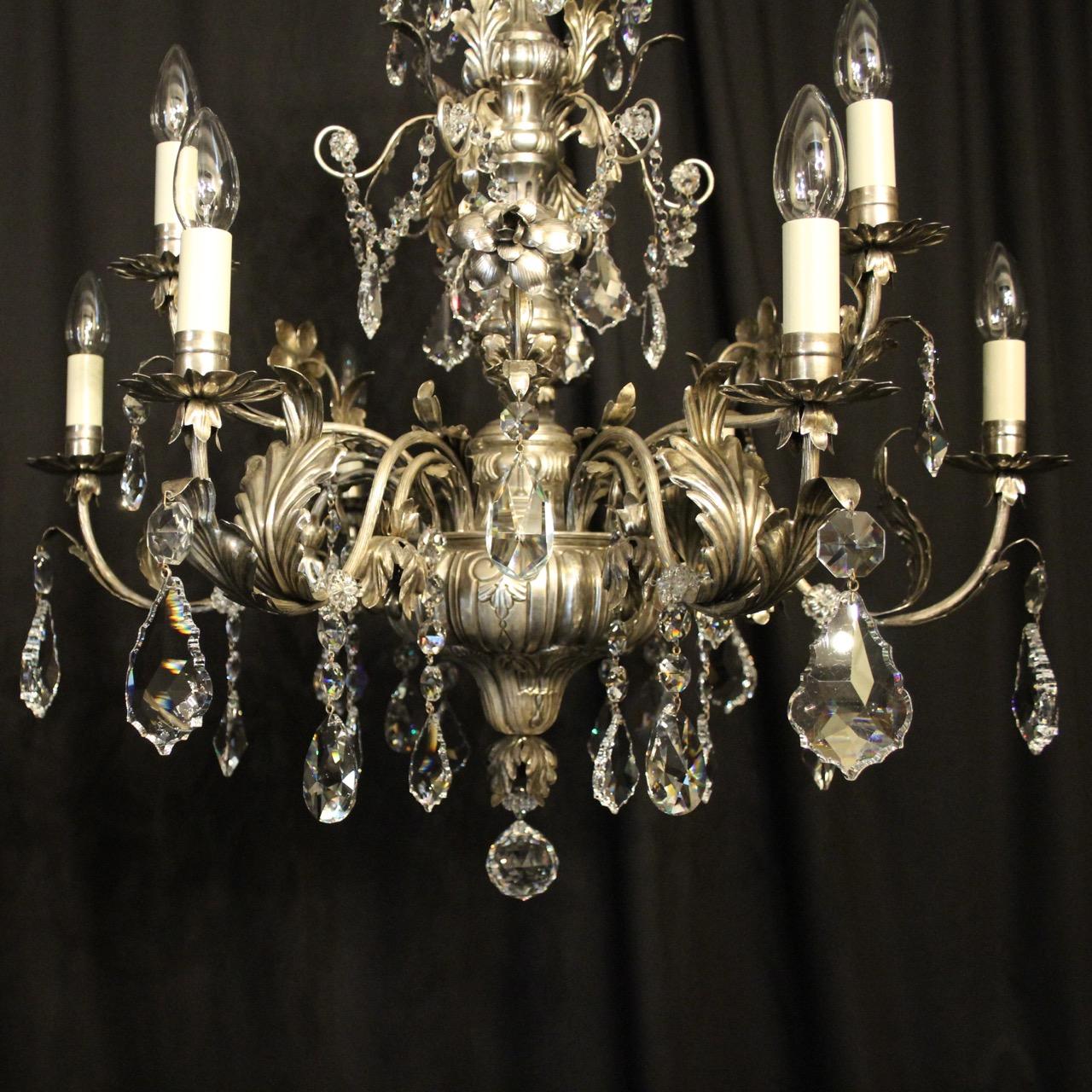 Plated Italian Silver & Crystal Genoa 9-Light Chandelier For Sale