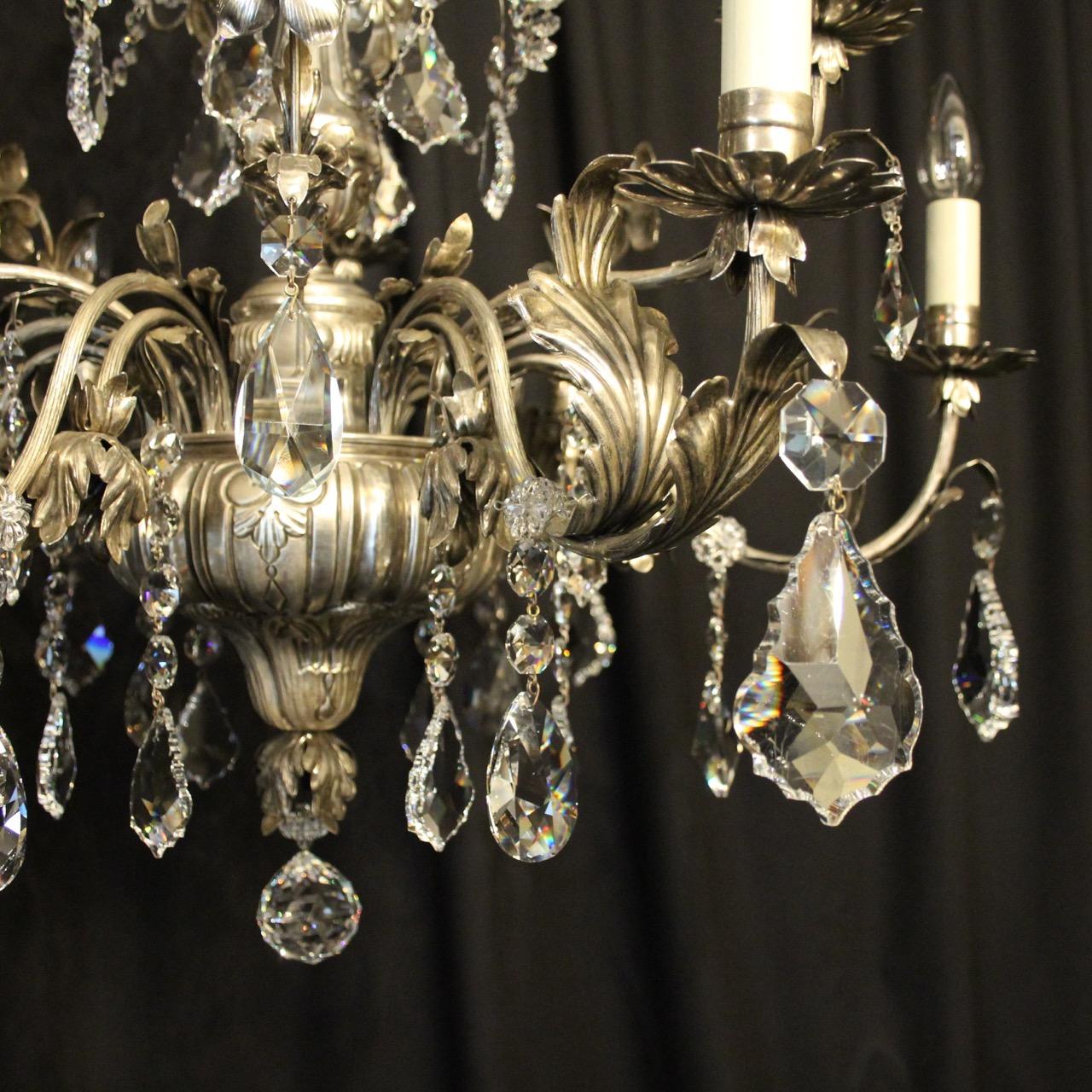 Italian Silver & Crystal Genoa 9-Light Chandelier In Good Condition For Sale In Chester, GB