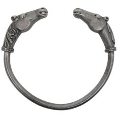 Vintage Italian Silver Equestrian Bangle Cuff Bracelet