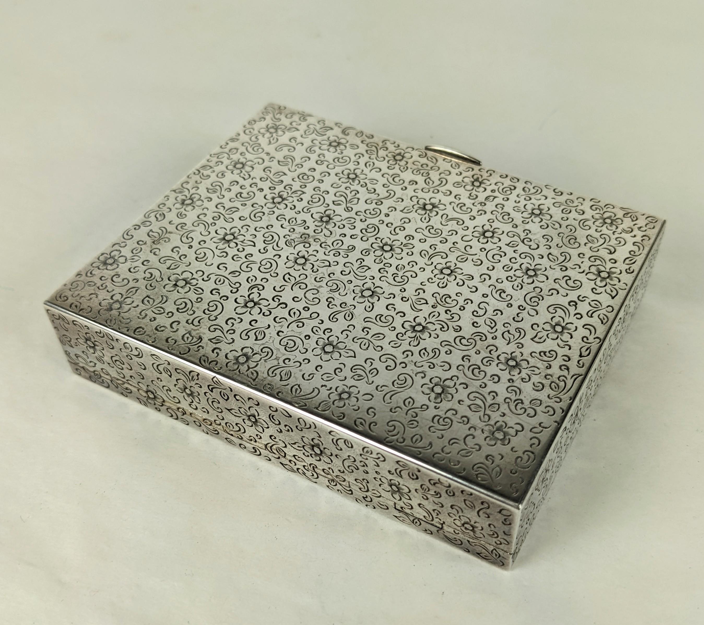 Women's Italian Silver Etched Minaudiere For Sale