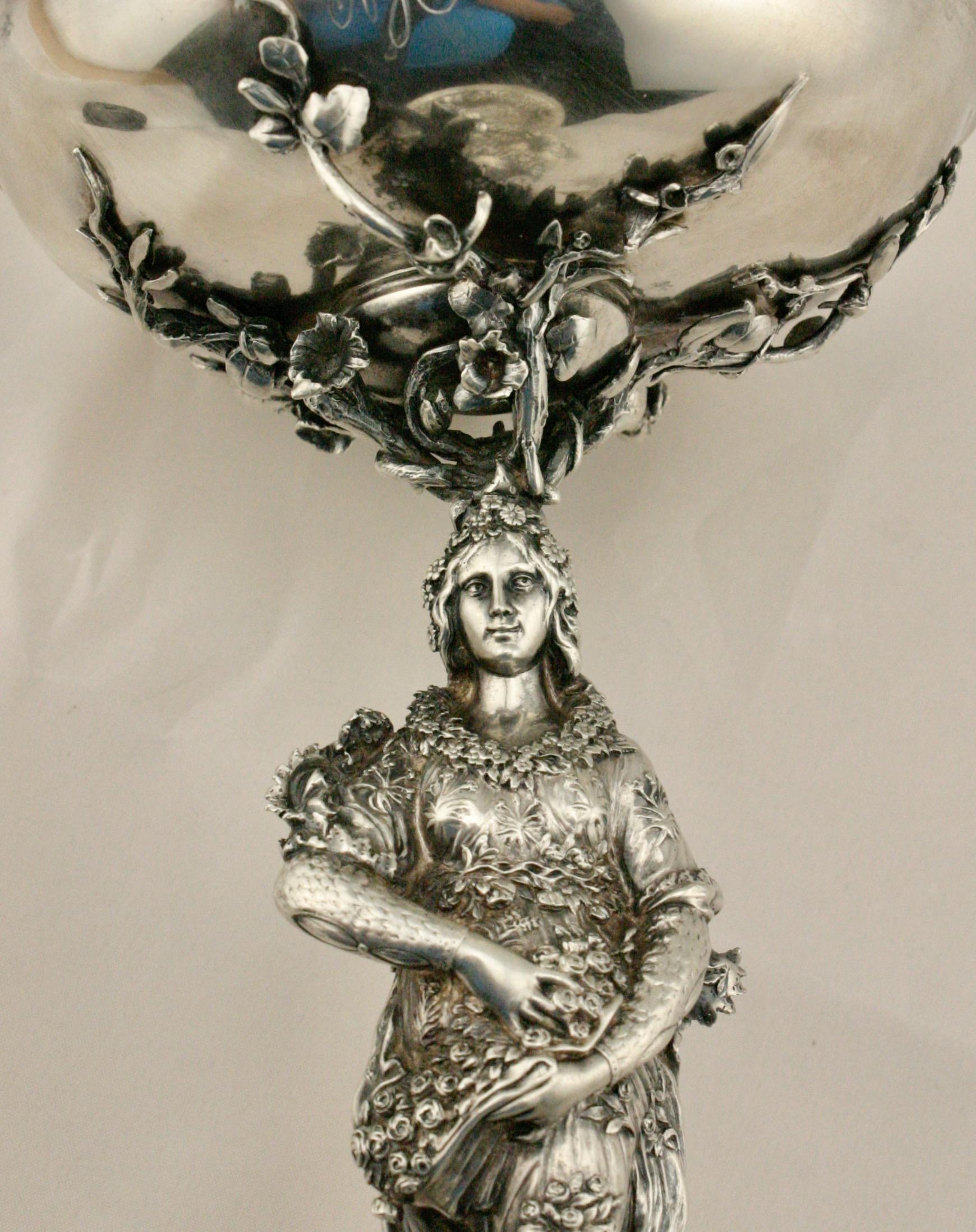 Renaissance Revival Italian Silver Figural Compote of Flora by G. Accarisi, Florence