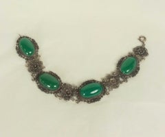 Bracciale italiano in argento filigranato con onice verde e cabochon