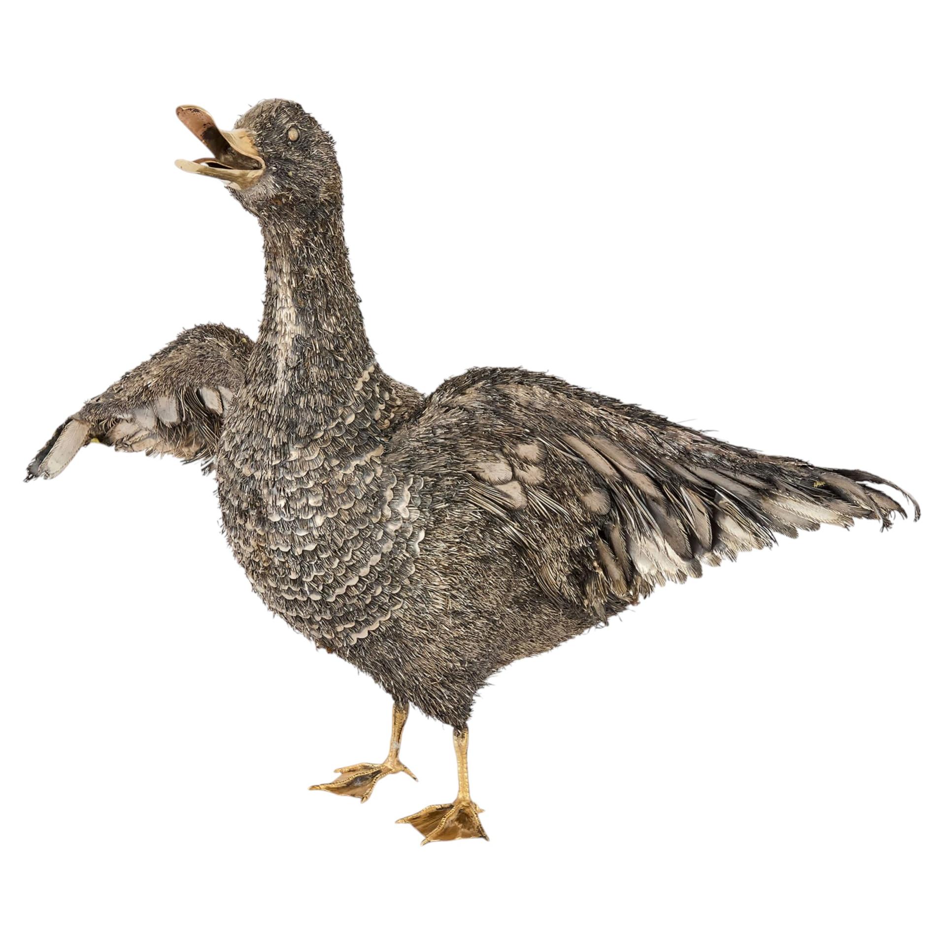 Italian Silver 'Furry' Duck Sculpture by Buccellati For Sale