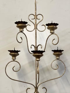 Italian Silver Gilt 5 Arm Candle Wall Sconce, Pair