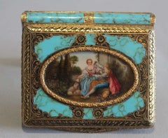 Italian silver gilt and enamel card case with fine watercolour