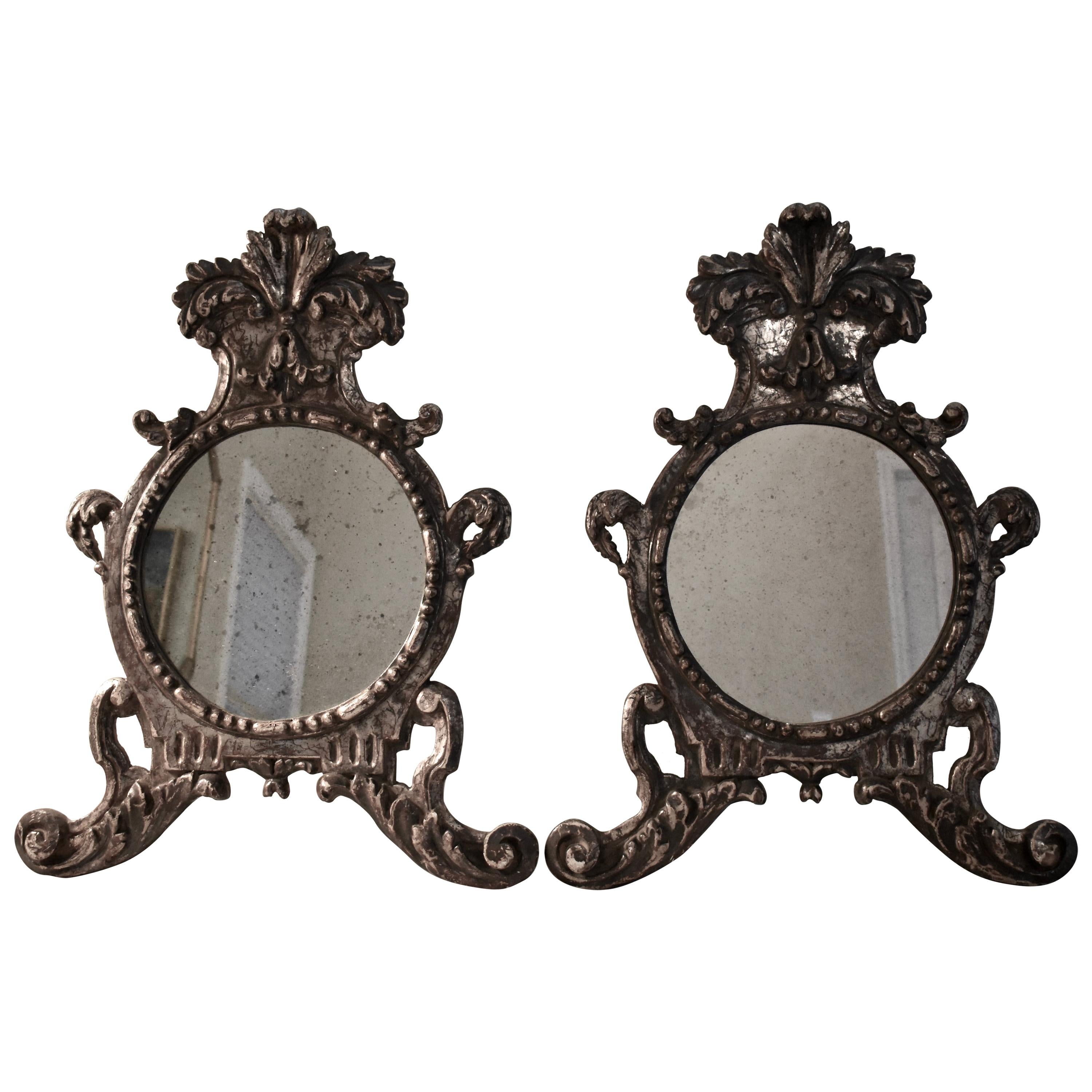 Italian Silver-Gilt Crested and Footed Baroque Revival Wall Mirrors, Pair For Sale 10