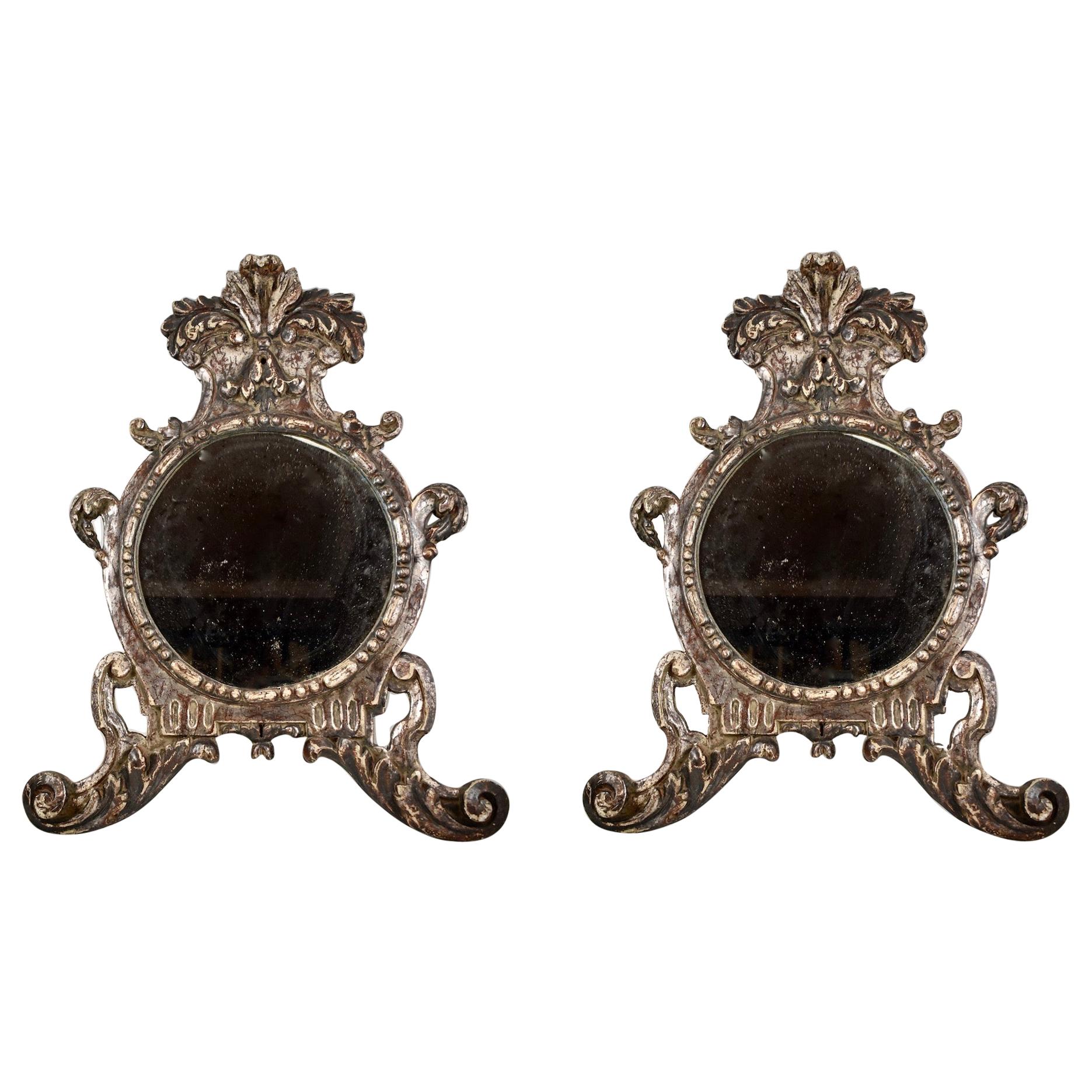 Italian Silver-Gilt Crested and Footed Baroque Revival Wall Mirrors, Pair