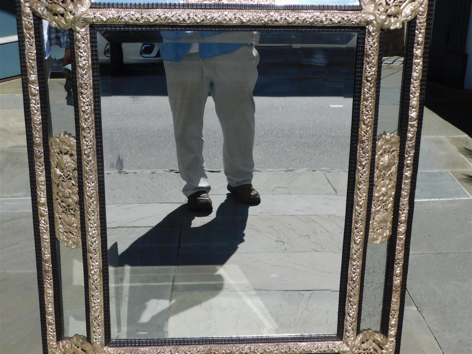 Italian Silver Gilt Embossed Foilate Wall Mirror with Ebonized Frame, Circa 1780 In Excellent Condition For Sale In Hollywood, SC