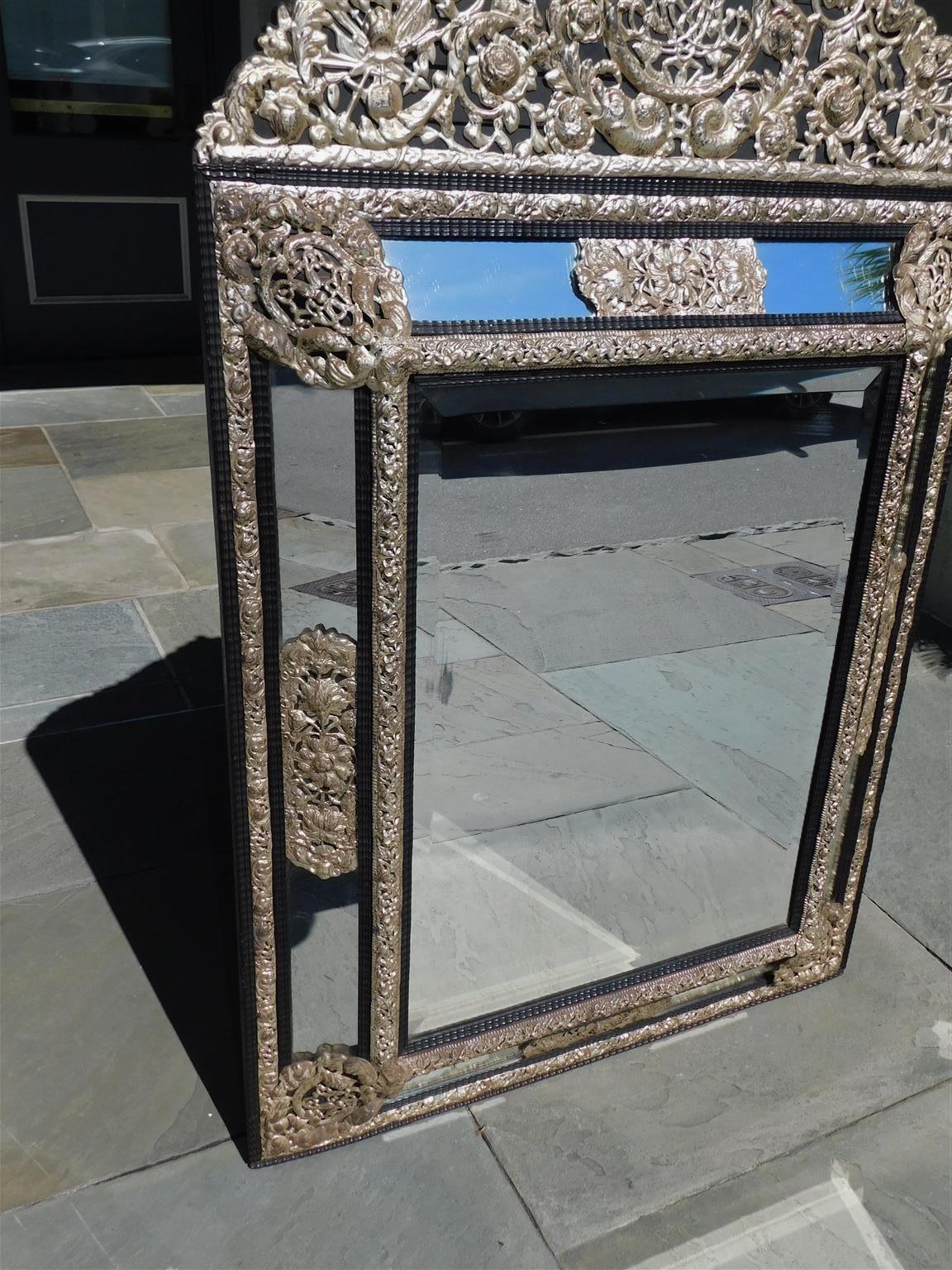Italian Silver Gilt Embossed Foilate Wall Mirror with Ebonized Frame, Circa 1780 For Sale 1