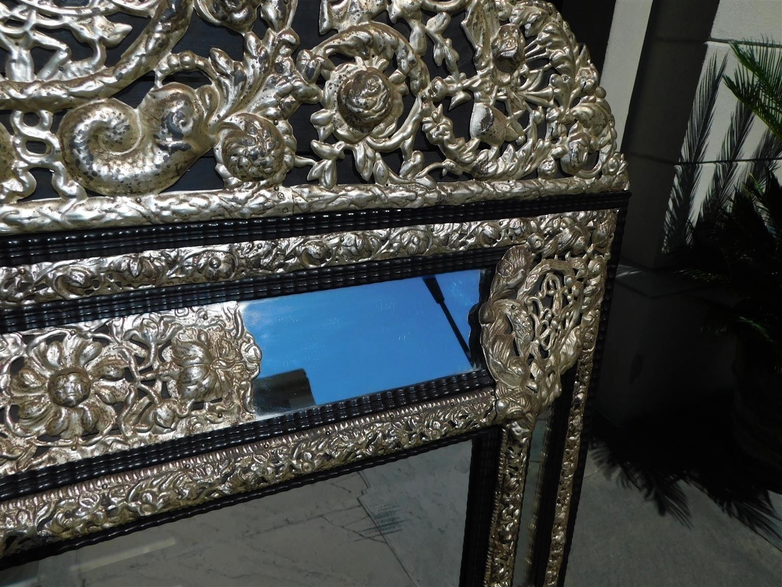 Italian Silver Gilt Embossed Foilate Wall Mirror with Ebonized Frame, Circa 1780 For Sale 3