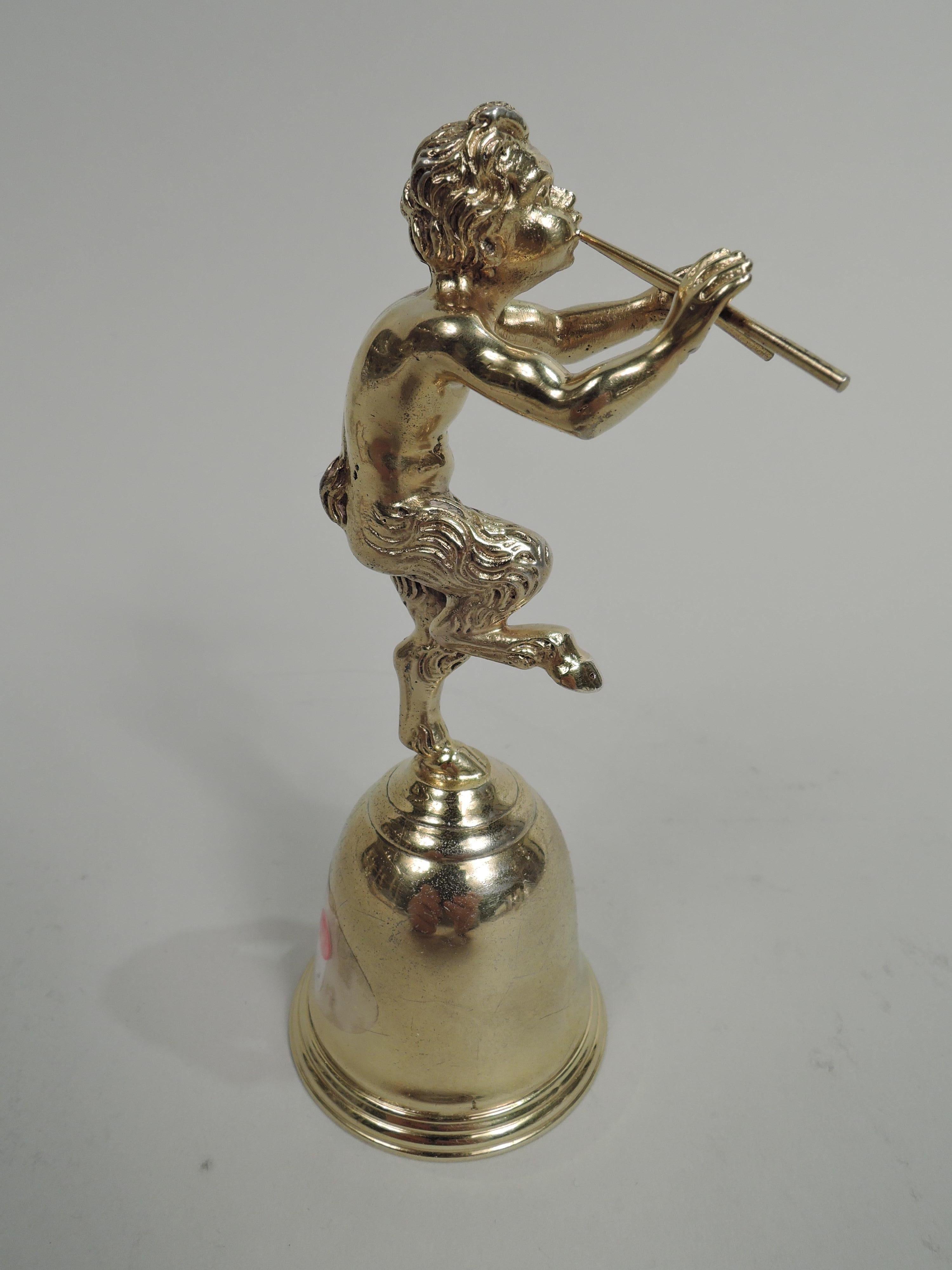 Italian Silver Gilt Grand Tour Pompeian Classical Piping Faun Bell In Good Condition For Sale In New York, NY
