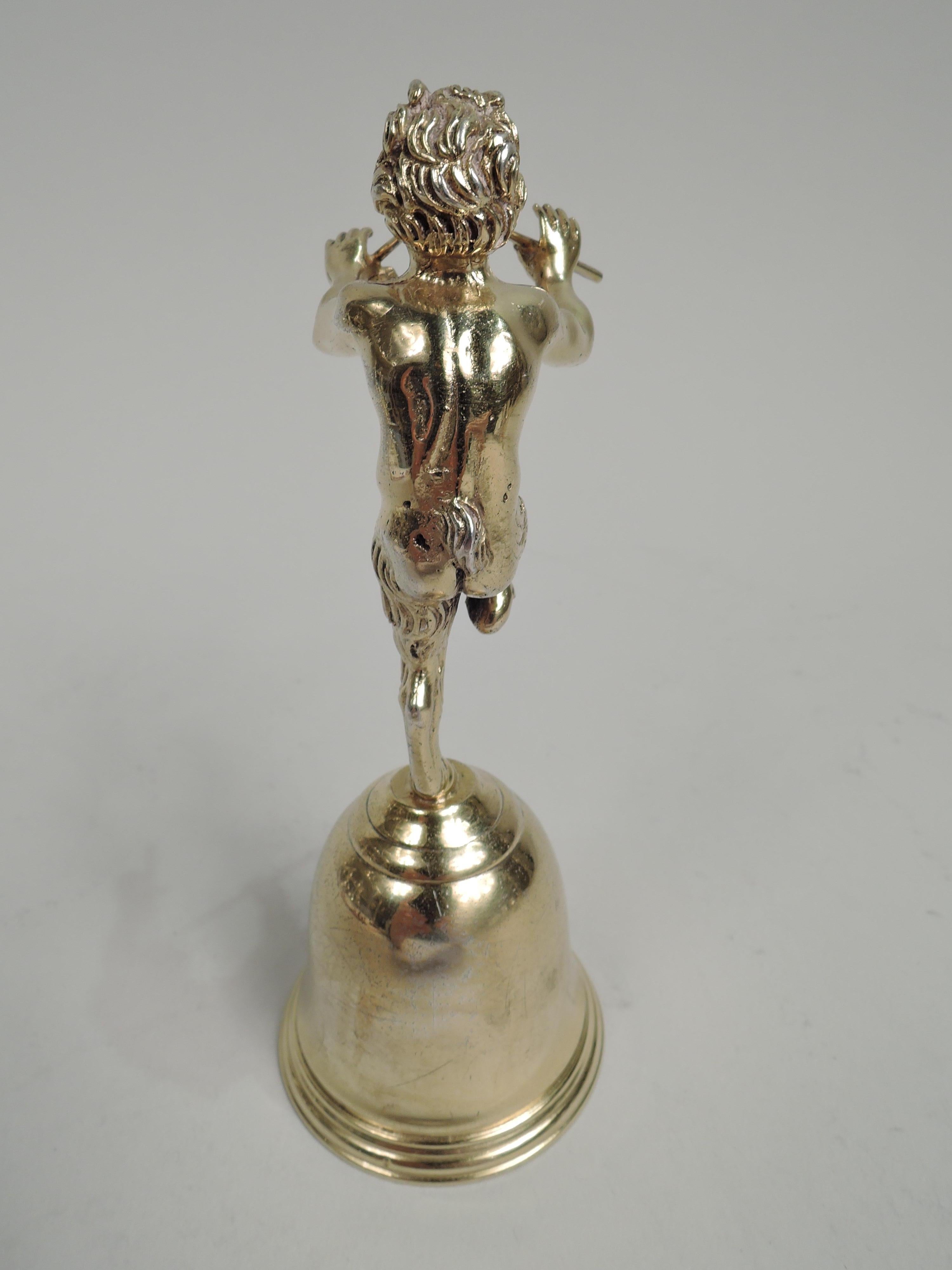 20th Century Italian Silver Gilt Grand Tour Pompeian Classical Piping Faun Bell For Sale