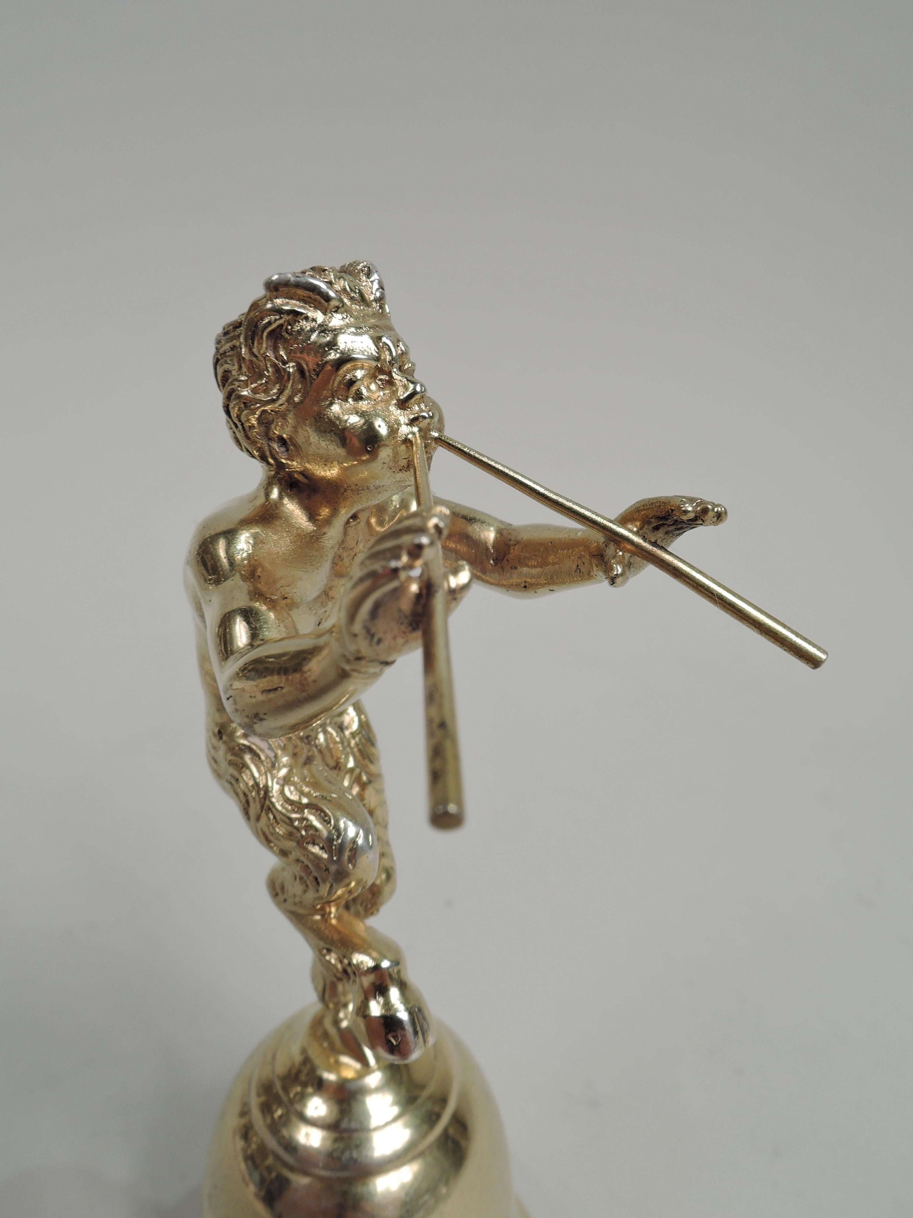 Italian Silver Gilt Grand Tour Pompeian Classical Piping Faun Bell For Sale 1