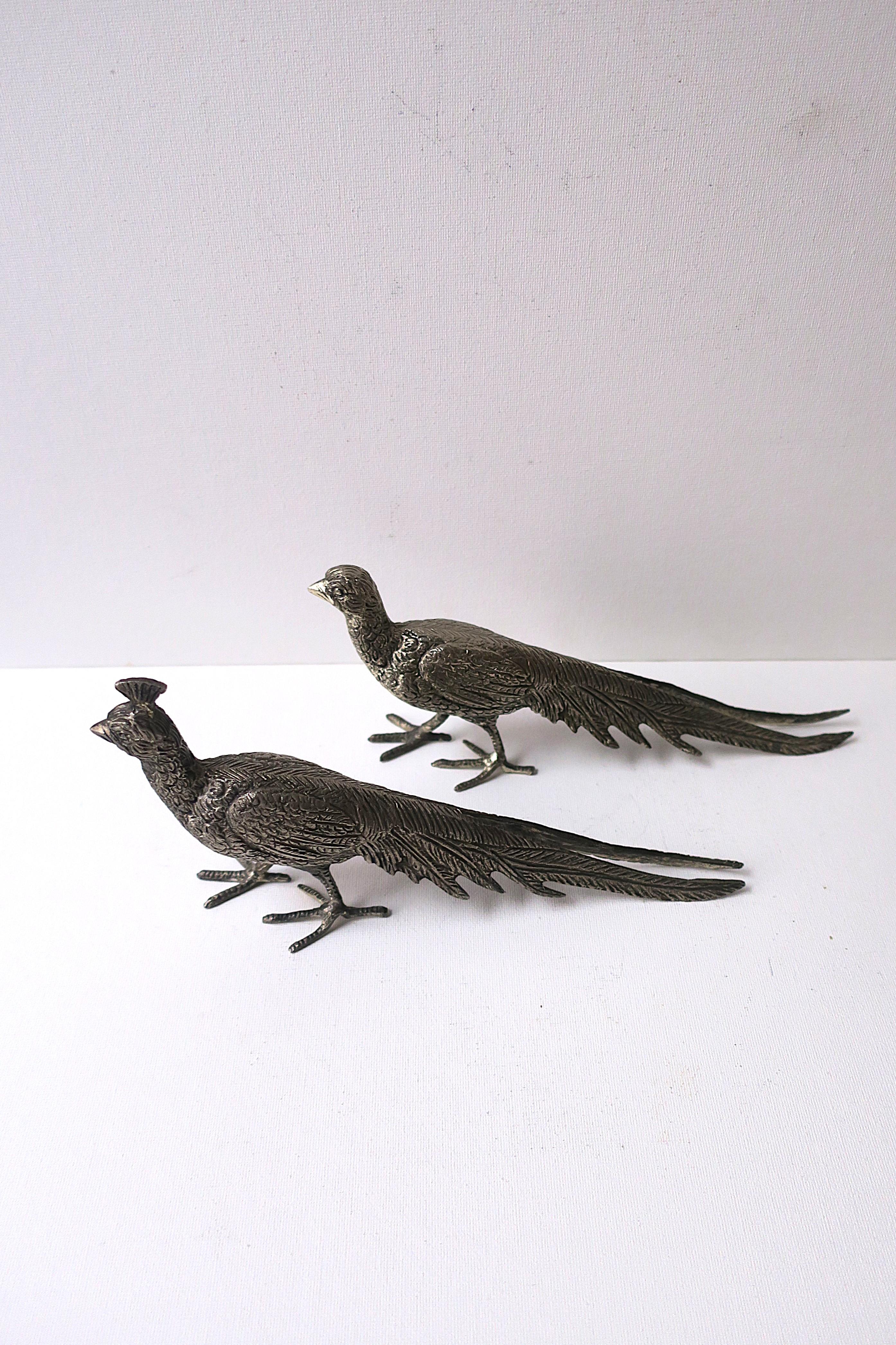Pareja de pájaros faisanes de plata dorada italiana Metal en venta