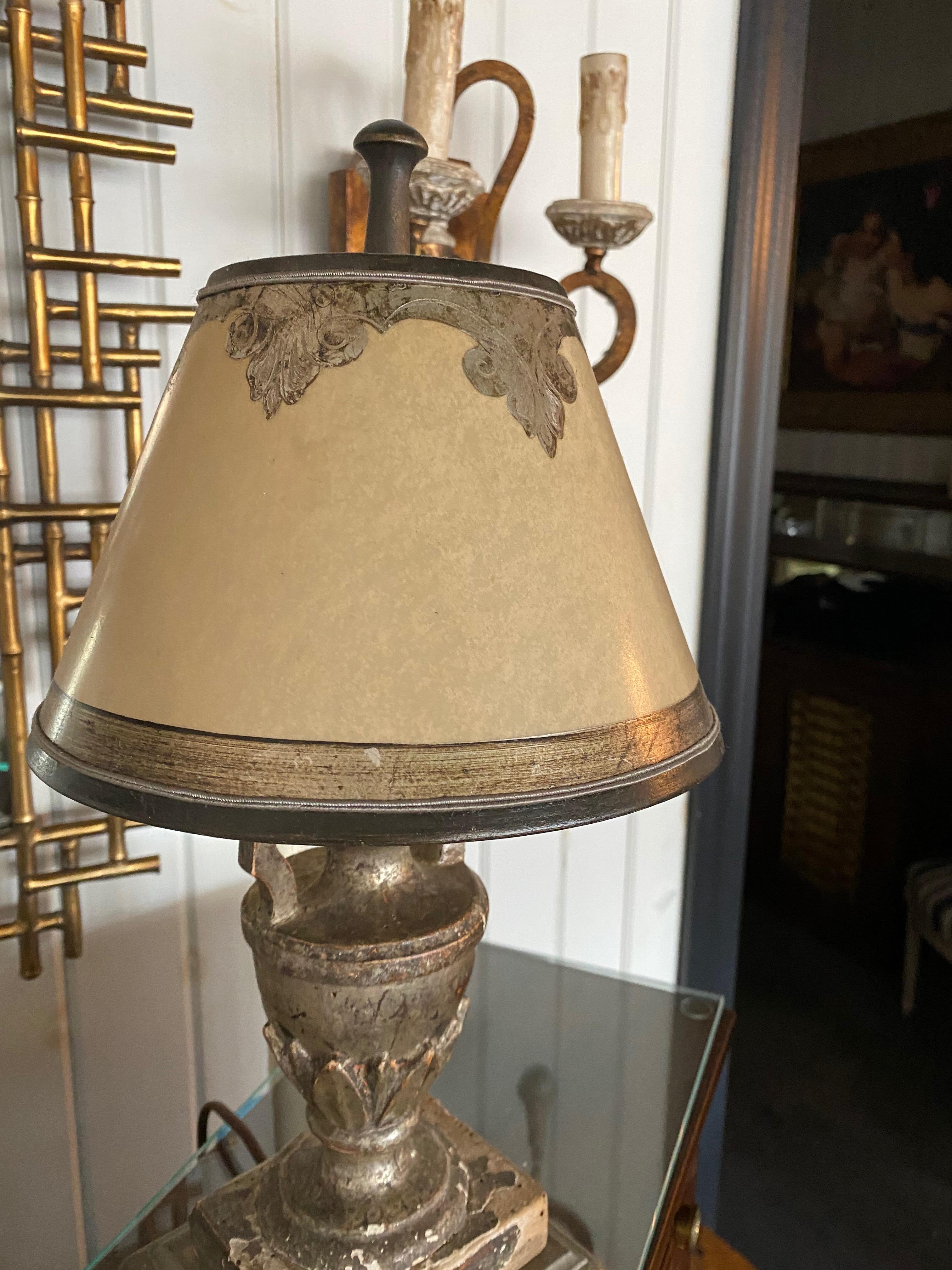 18th Century and Earlier Italian Silver Gilt Urns Converted into Small Lamps Hand Made Shades With Silver For Sale