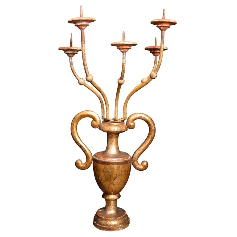 Italian Silver Gilt wood and Iron Candelabra  For Sale