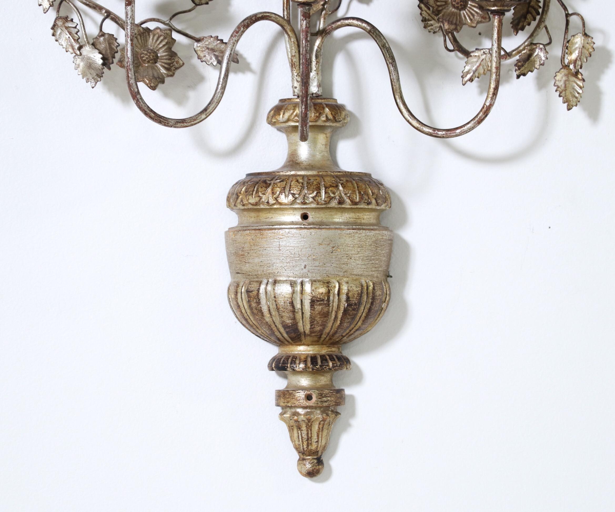 Italian Silver Giltwood and Iron Sconces 2