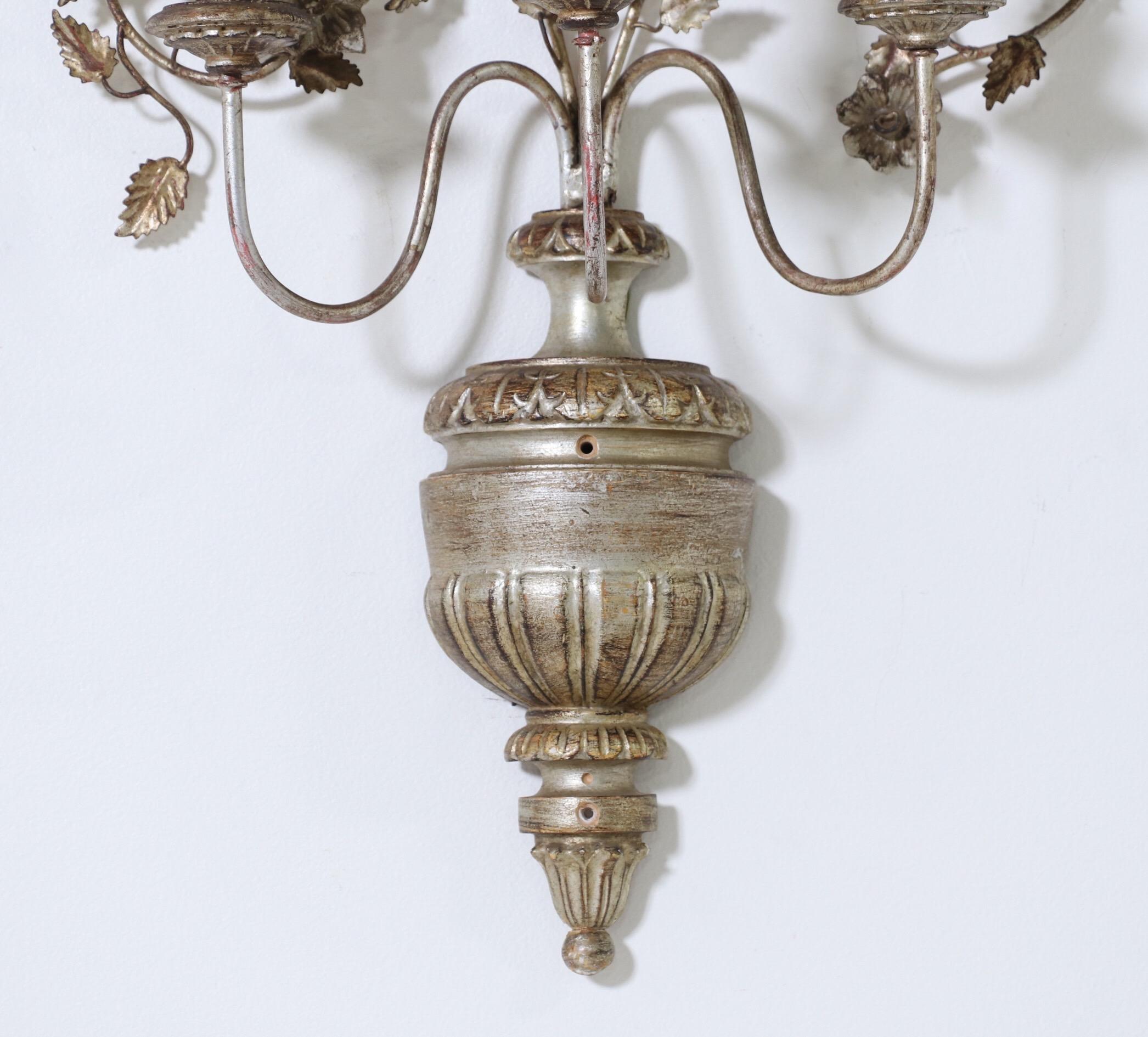 Italian Silver Giltwood and Iron Sconces 3
