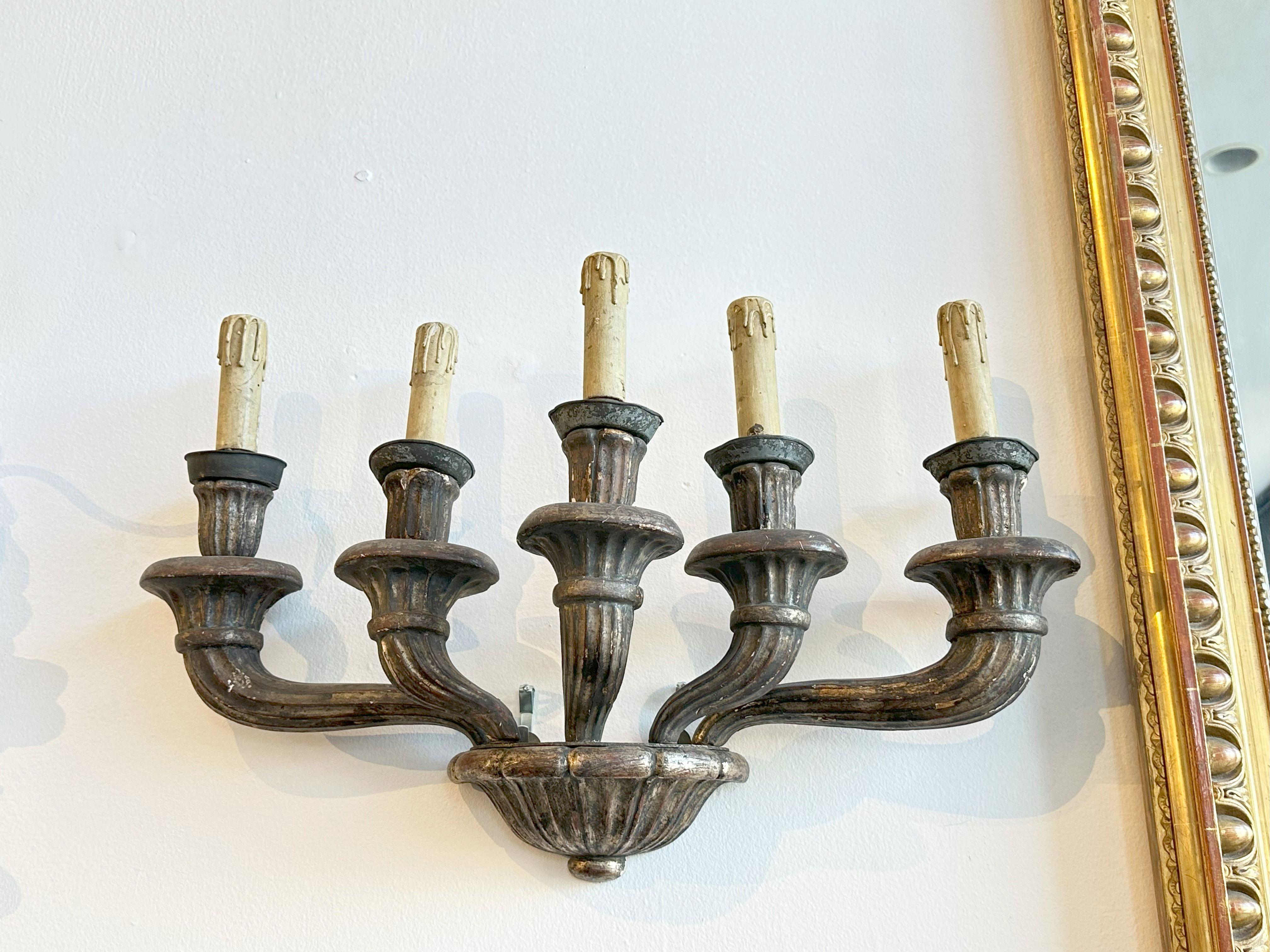 18th Century and Earlier Italian Silver GiltWood Wall Sconce - Circa 1750 For Sale