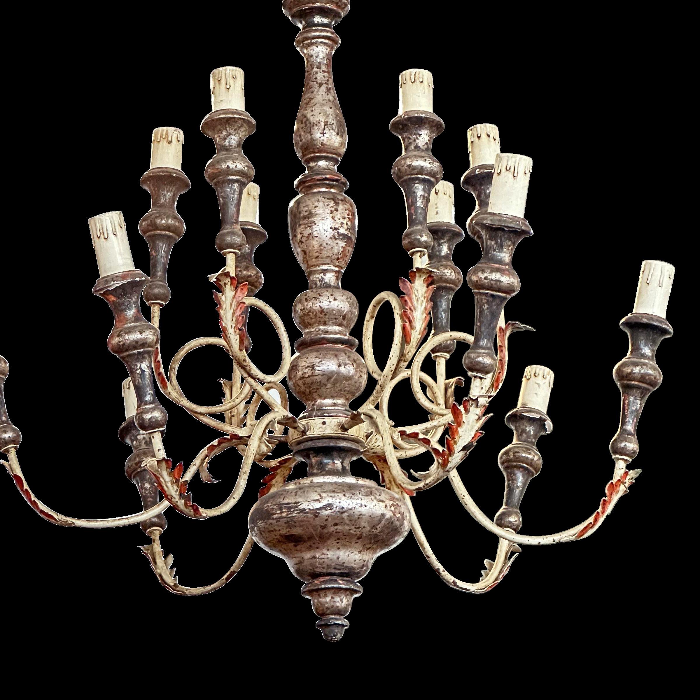 Italian Silver Giltwood Chandelier For Sale 5