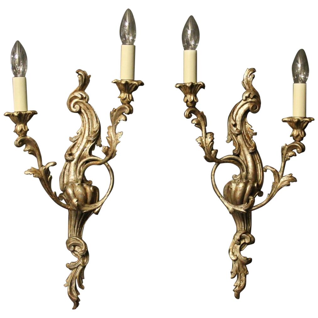 Italian Silver Giltwood Twin Arm Antique Wall Lights