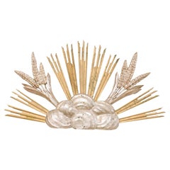 Italian Silver & Gold Gilt Wood Cloudy Sunburst with Rays & Wheat, 19th Century