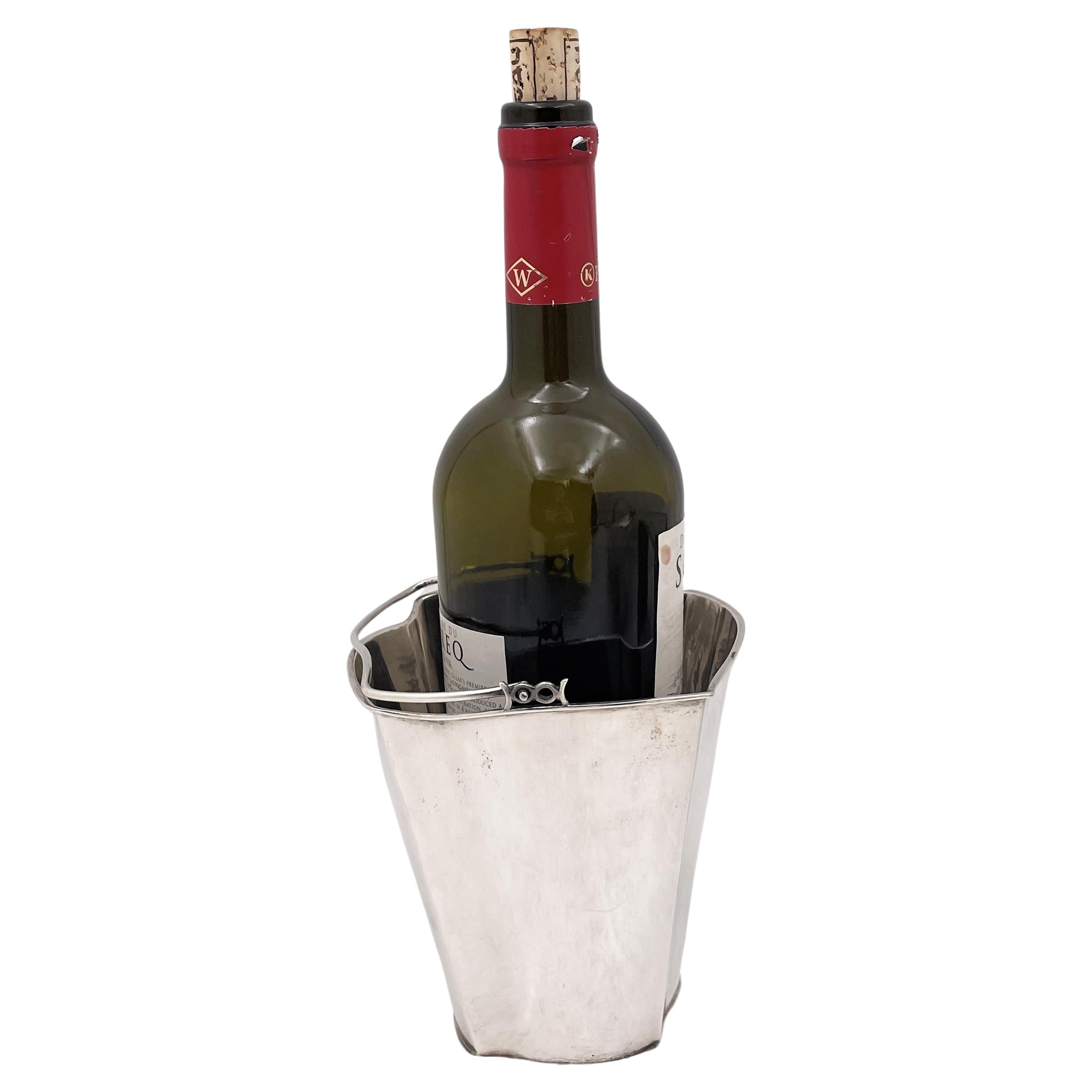 Italian Silver Ice Bucket/ Wine Cooler in Mid-Century Modern Style For Sale