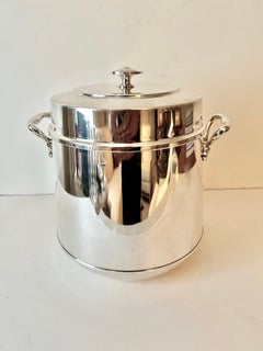 Italian Silver Ice Bucket with Handles and Glass Thermal Lining