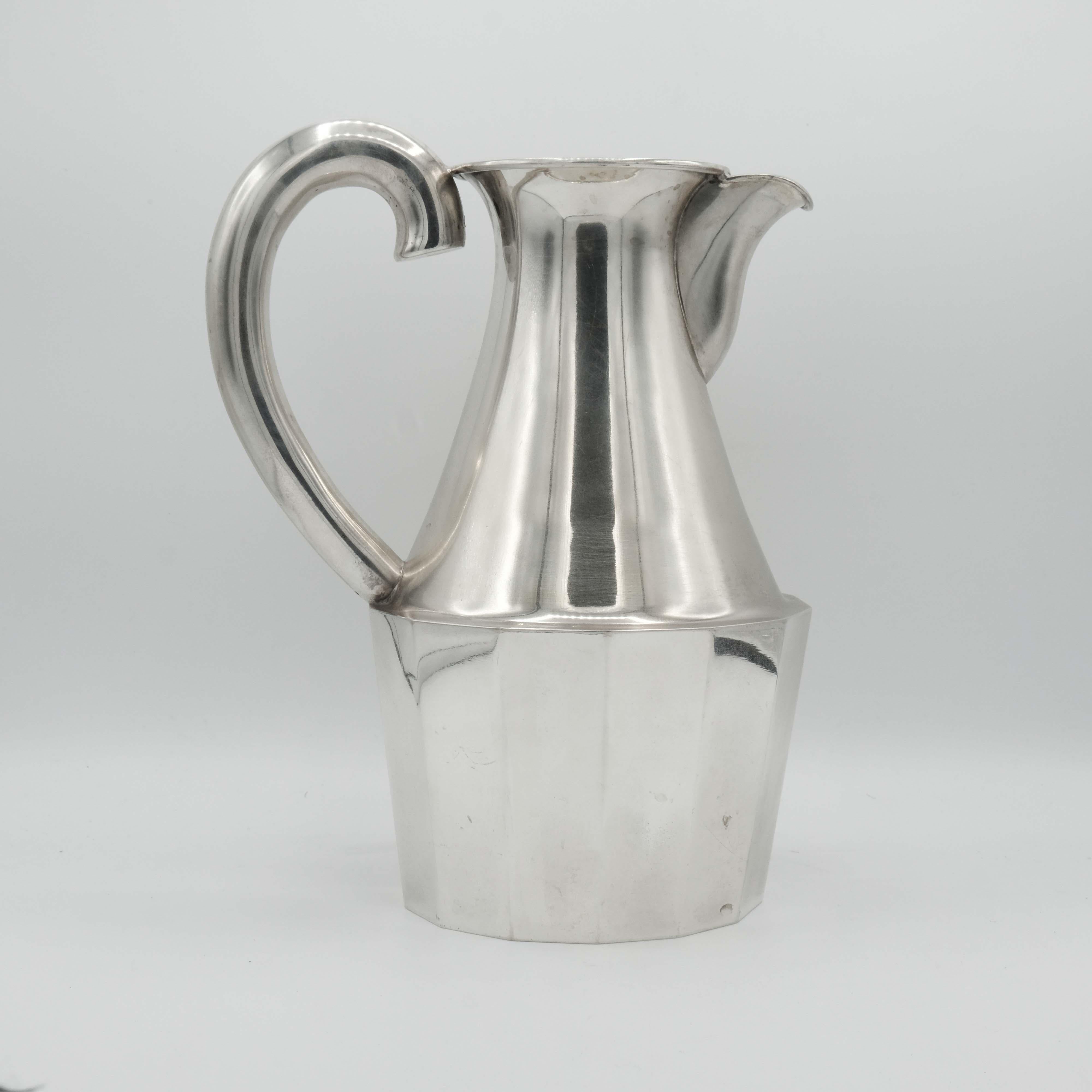 Silver jug, vintage Italian mark 800, measures: H 24 cm, 680 gr.