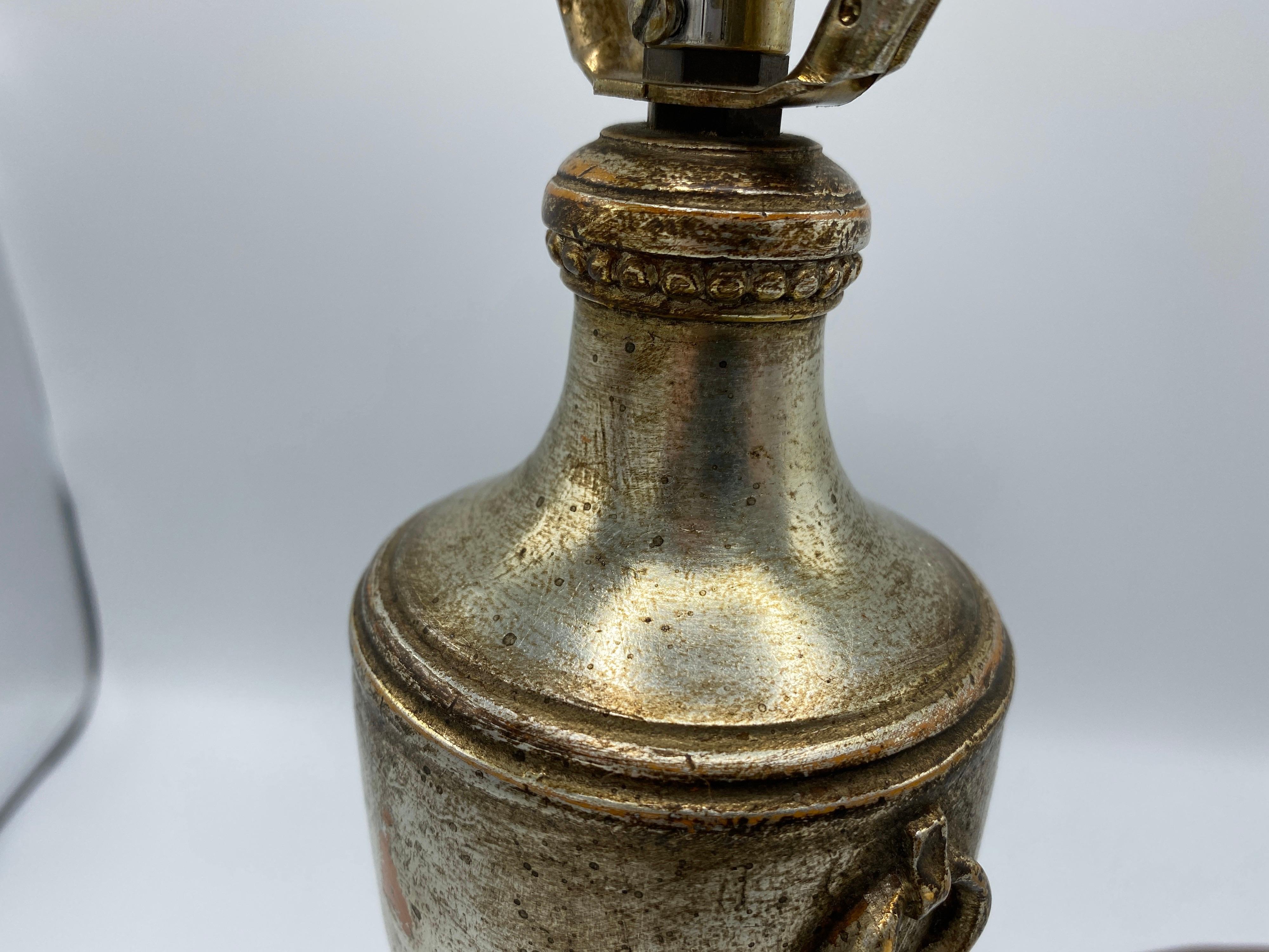 Italian Silver Leaf Plaster Urn Lamp, 1950s For Sale 9