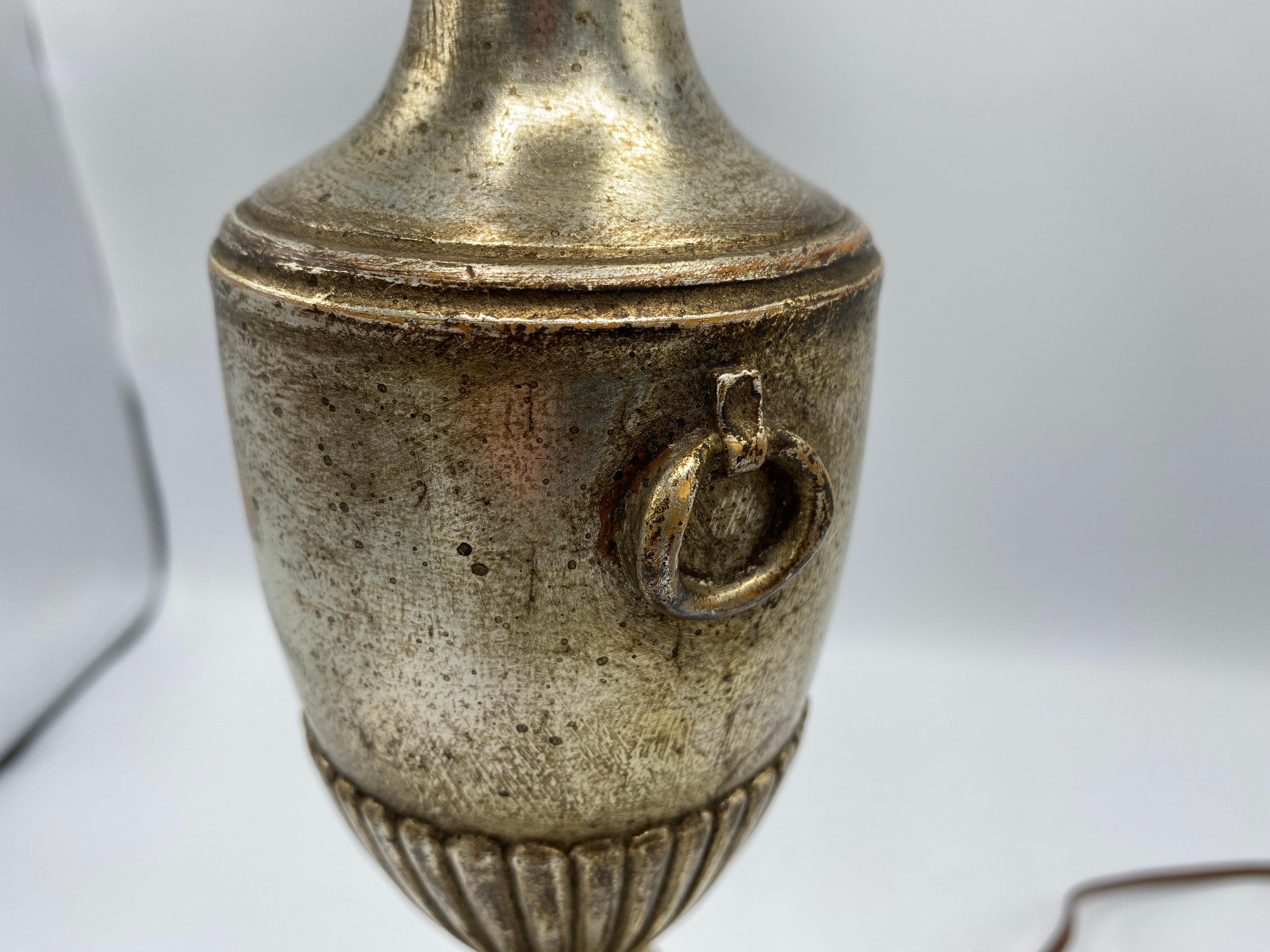 Italian Silver Leaf Plaster Urn Lamp, 1950s For Sale 10