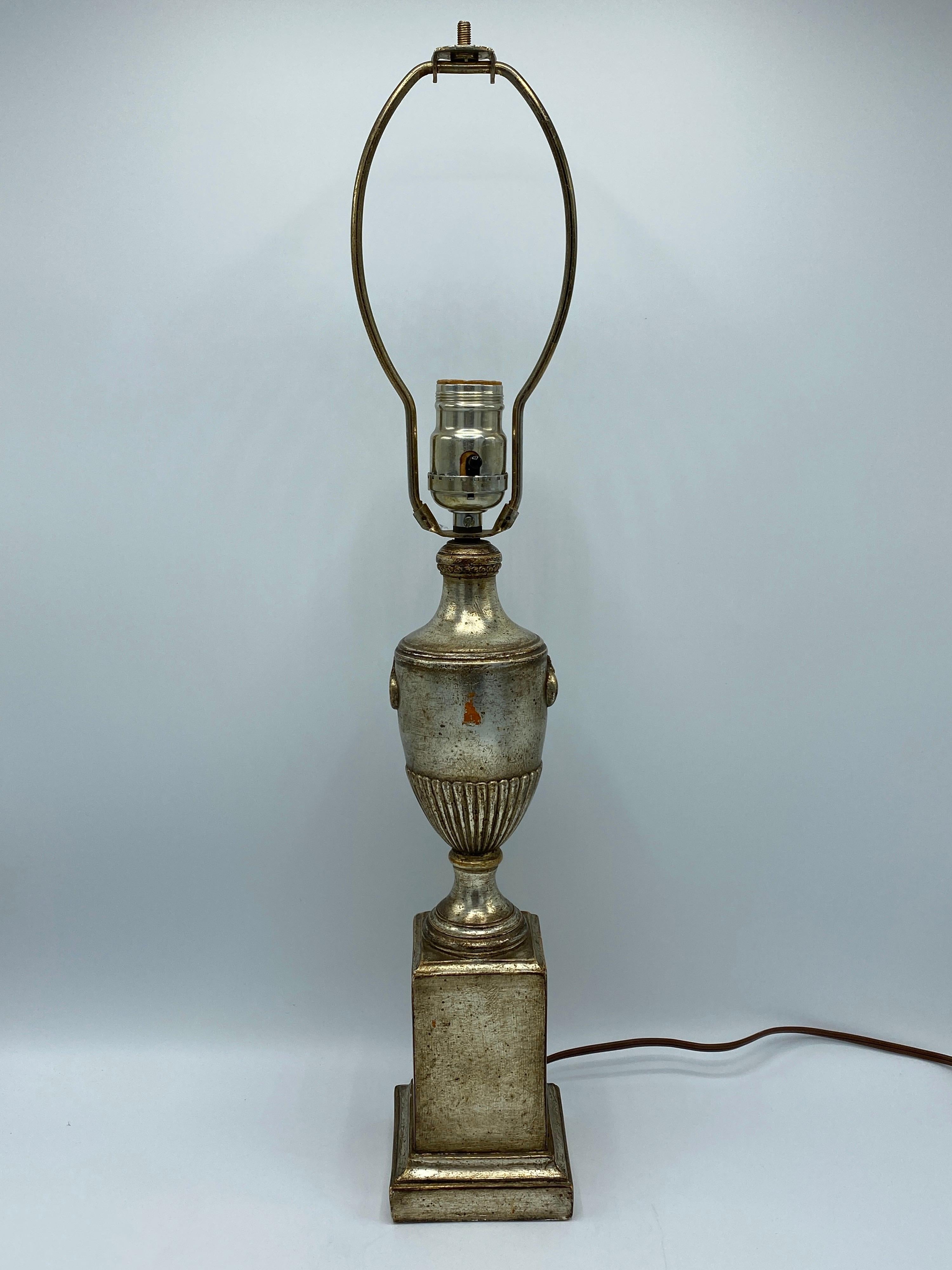Rococo Italian Silver Leaf Plaster Urn Lamp, 1950s For Sale