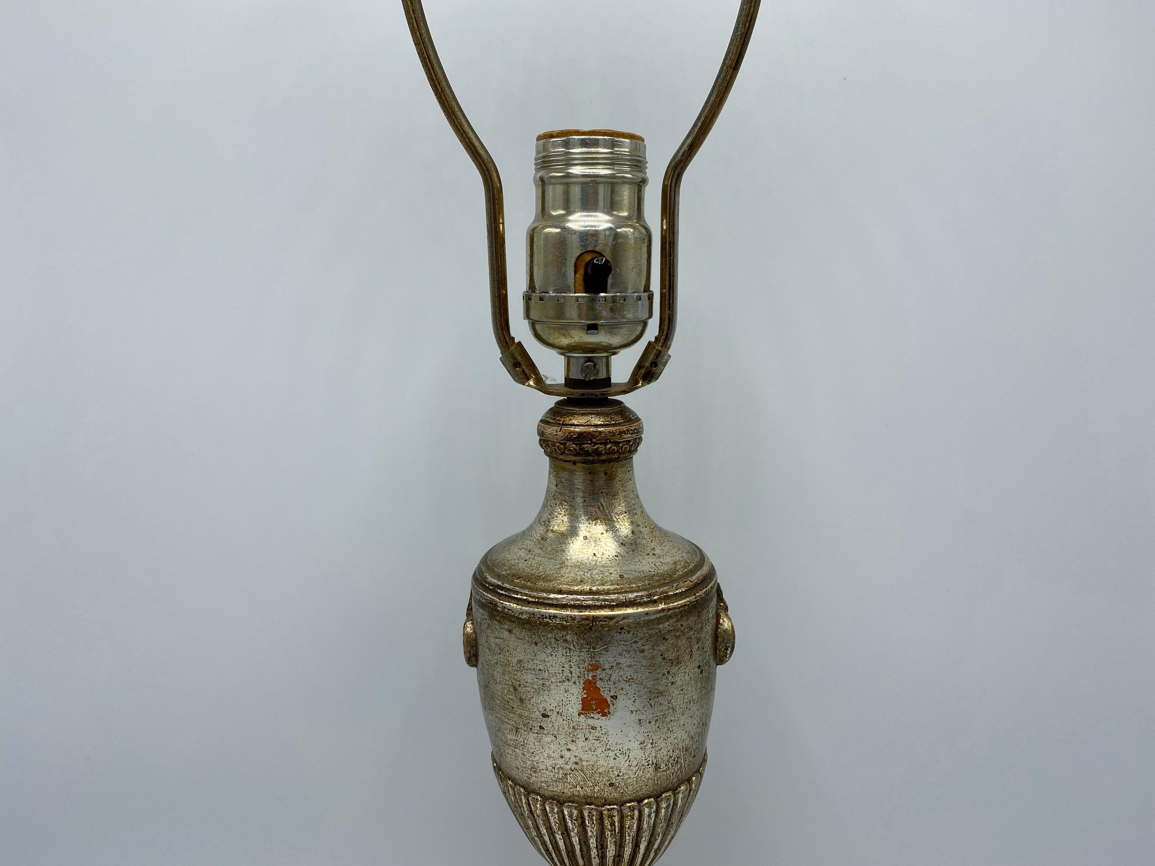 20th Century Italian Silver Leaf Plaster Urn Lamp, 1950s For Sale