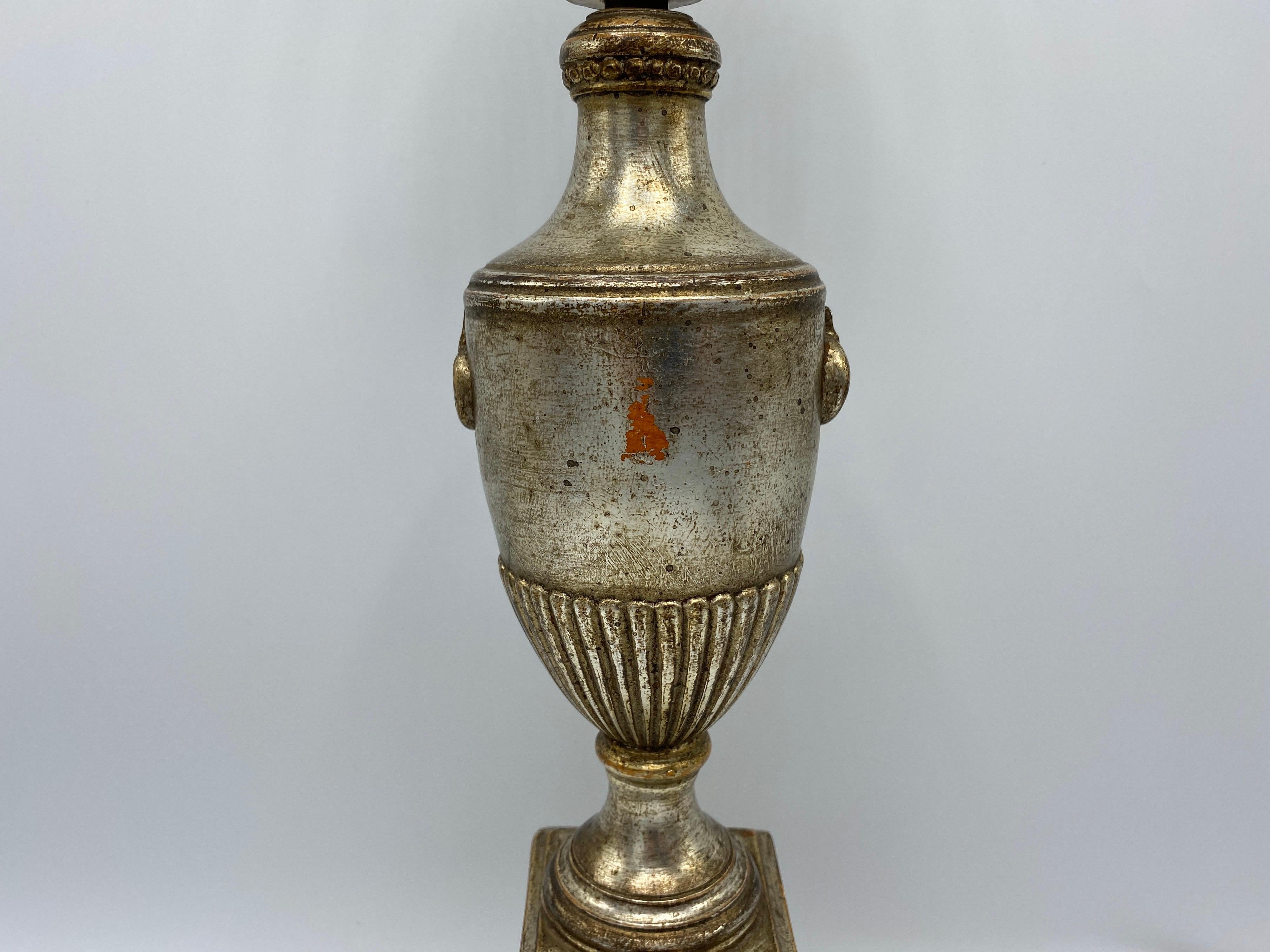 Italian Silver Leaf Plaster Urn Lamp, 1950s For Sale 1
