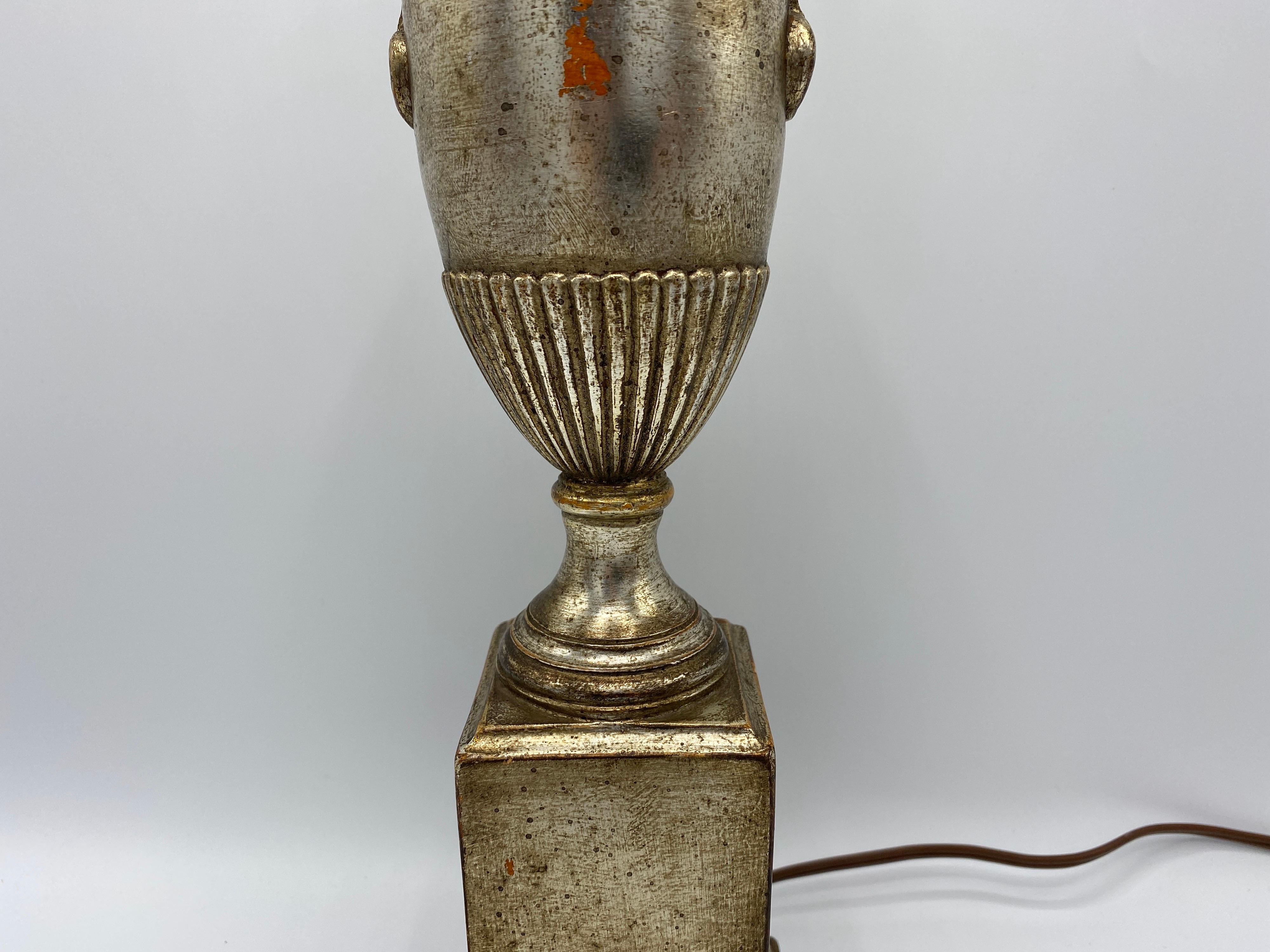 Italian Silver Leaf Plaster Urn Lamp, 1950s For Sale 2