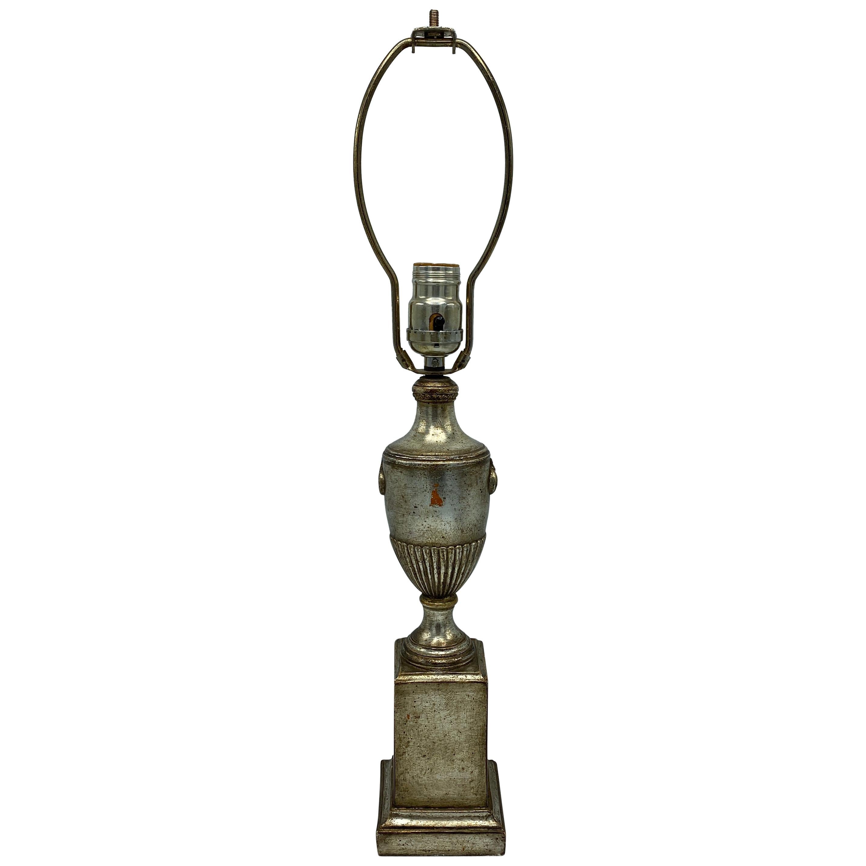 Italian Silver Leaf Plaster Urn Lamp, 1950s For Sale
