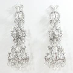 Italian Silver Leafed Iron and Crystal Beaded Sconces