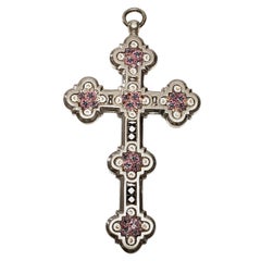 Antique Italian Silver Micro-Mosaic Cross Pendant