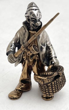 Italian Silver & Mixed Metal Set of 3 Realistic Circus Clowns Mid-20th Century