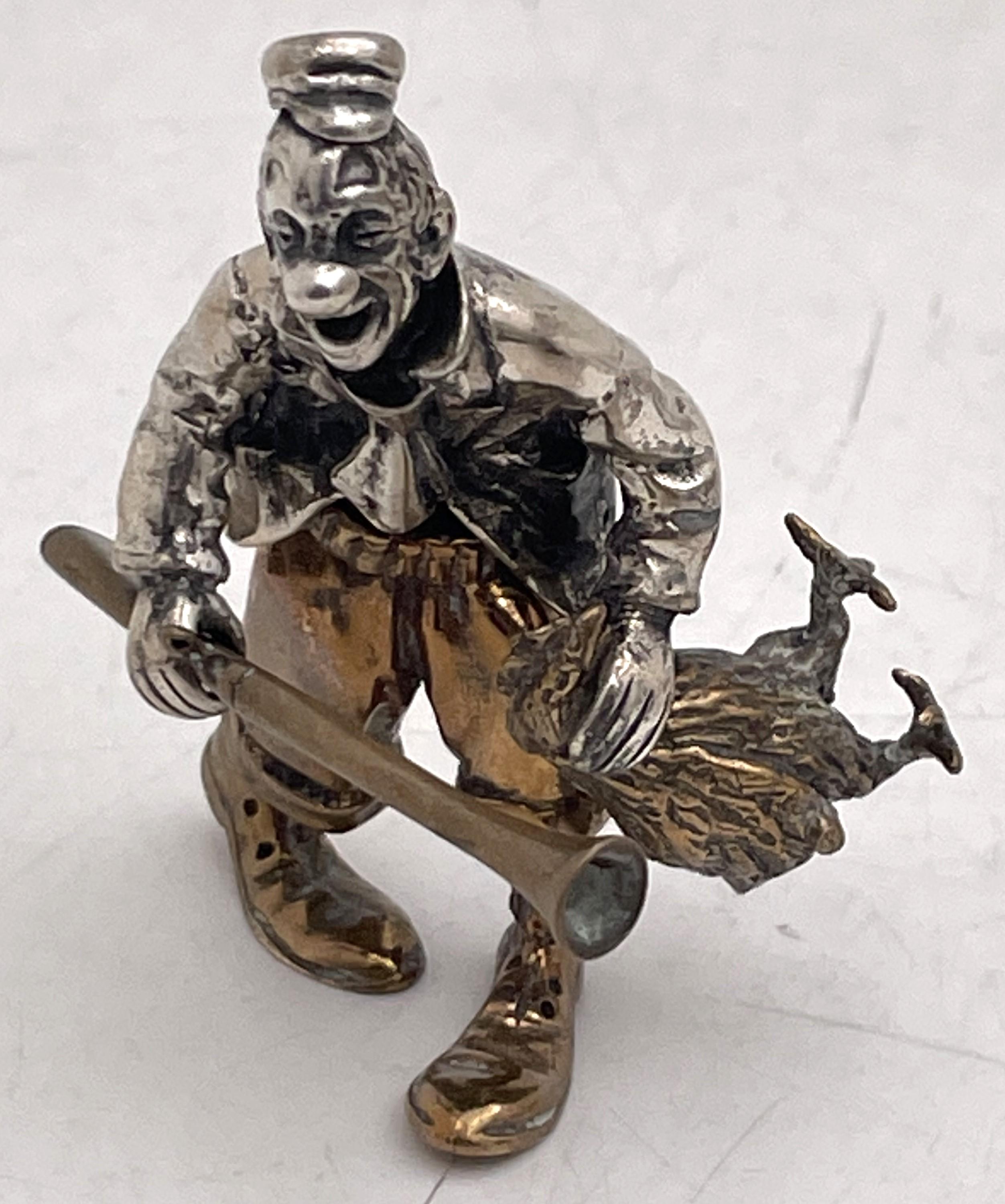 Italian Silver & Mixed Metal Set of 3 Realistic Circus Clowns Mid-20th Century For Sale 4