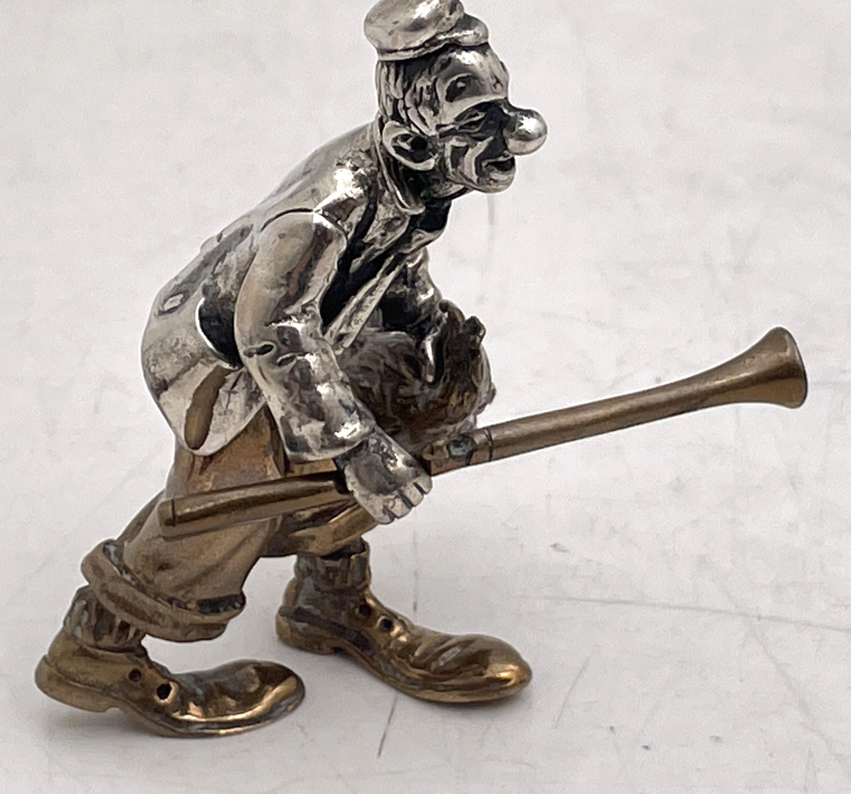 Italian Silver & Mixed Metal Set of 3 Realistic Circus Clowns Mid-20th Century For Sale 5