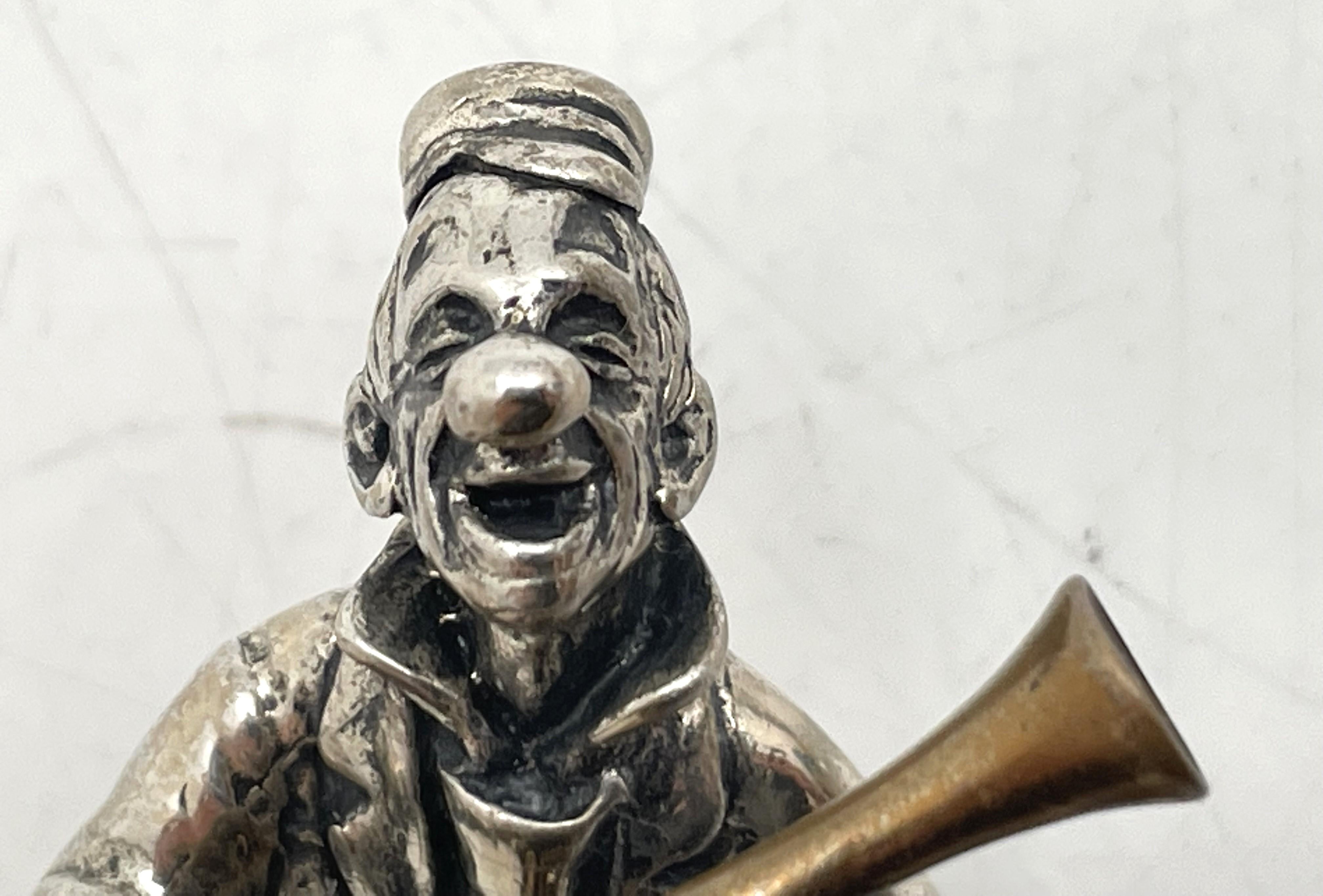 Italian Silver & Mixed Metal Set of 3 Realistic Circus Clowns Mid-20th Century For Sale 6