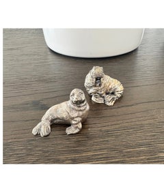 Italian Silver over Resin Seal and Walrus Figurine in the Style of Magrino