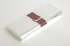 Vintage Italian Silver Plate Hinged Box With Burgundy Crocodile Buckle 1960's