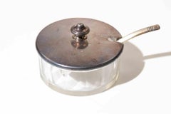 Italian Silver-Plate and Crystal Condiment Jar with Scoop, 1950s