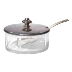 Italian Silver-Plate and Crystal Condiment Jar with Scoop, 1950s
