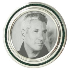 Italian Silver Plate and Green Enamel Round Picture Frame
